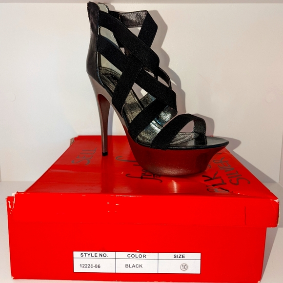 FOH Black & Silver platform stiletto heels - Picture 2 of 5